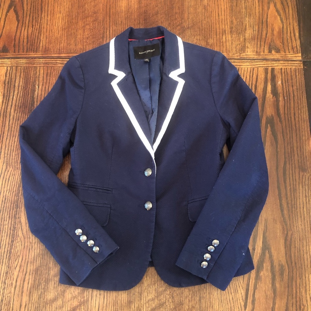 Banana Republic Blue and White Blazer Structured Silhouette Tailored Fit